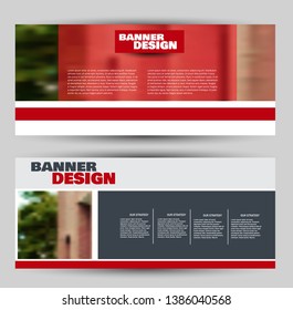 Banner for advertisement. Flyer design or web template set. Vector illustration commercial promotion background. Red color.