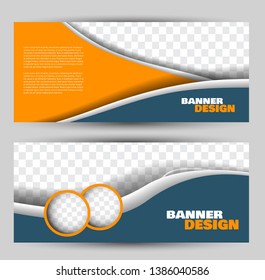 Banner for advertisement. Flyer design or web template set. Vector illustration commercial promotion background. Blue and orange color.