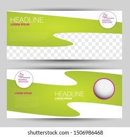 Banner for advertisement. Flyer design or web template set. Vector illustration commercial promotion background. Green and pink color.