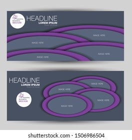 Banner for advertisement. Flyer design or web template set. Vector illustration commercial promotion background. Purple and grey color.