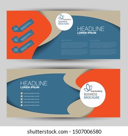 Banner for advertisement. Flyer design or web template set. Vector illustration commercial promotion background. Orange and blue color.