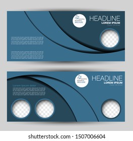 Banner for advertisement. Flyer design or web template set. Vector illustration commercial promotion background. Blue color.