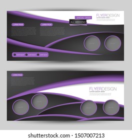 Banner for advertisement. Flyer design or web template set. Vector illustration commercial promotion background. Purple and black color.