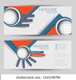 Banner for advertisement. Flyer design or web template set. Vector illustration commercial promotion background. Blue and orange color.