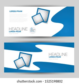 Banner for advertisement. Flyer design or web template set. Vector illustration commercial promotion background. Blue color.