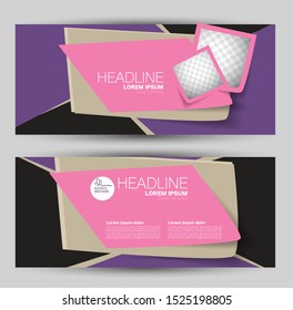 Banner for advertisement. Flyer design or web template set. Vector illustration commercial promotion background. Purple and pink color.