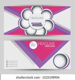 Banner for advertisement. Flyer design or web template set. Vector illustration commercial promotion background. Purple and pink color.