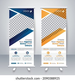 Banner advertising abstract graphics stand template design. Roll up banner stand template. x-banner. presentation