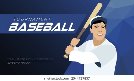 Banner advertising of a baseball match. Advertisement of baseball courses. Professional baseball. Vector illustration. Flat design