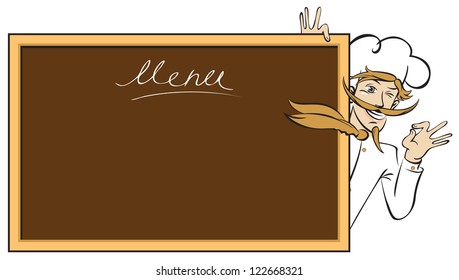 banner advertising board for the menu and chef