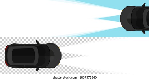 Banner for advertising. Concept banner. Vector banner car light on light blue and transparent background. Vector illustration