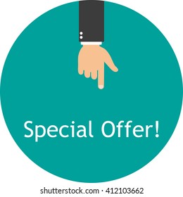 Banner for advertising.  The hand points to text. Finger on top sale