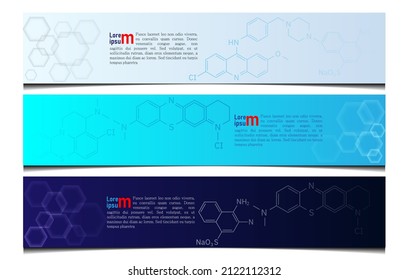 Banner for advertising on chemistry. Vector illustration of banner templates with chemical formulas and a place for text.