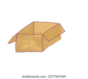 banner advertising opened empty cardboard brown box isolated on white background