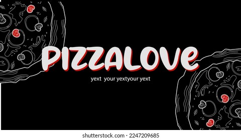Banner for advertising pizza. Pizza menu. Pizzeria flyer discount. Dark trendy modern design for social media and print