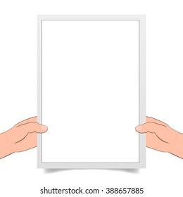 Banner advertising and posters. hands holding paper isolated on white. Hand holding blank paper, vector