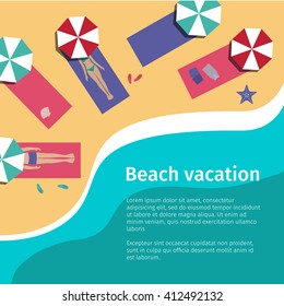 Banner. Advertising. Summer. Beach vacation. Man and woman on the beach.Style flat.