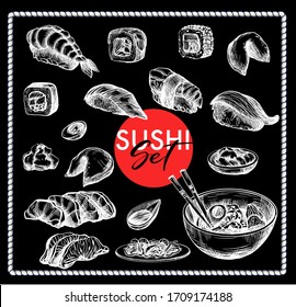 Banner for advertising sushi in graphic style. Vector.