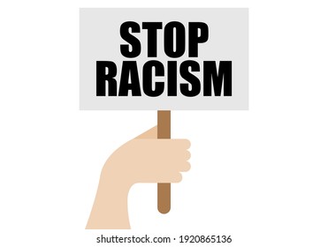 Banner against racism held with one hand.