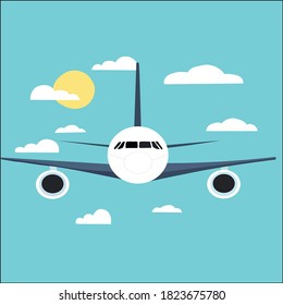 Banner with an airplane. Vector flat illustration