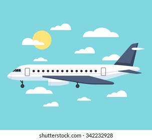 Banner with an airplane. Vector flat illustration