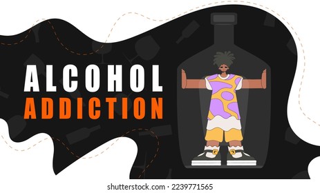 Banner Alcohol addiction. A man is a hostage inside a bottle.