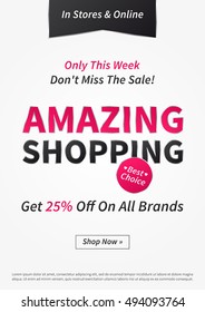 Banner Amazing Shopping vector illustration. Poster Amazing Shopping creative concept for websites, retail stores, advertising. Flyer layout Amazing Shopping Sale A4 size, ready to print.
