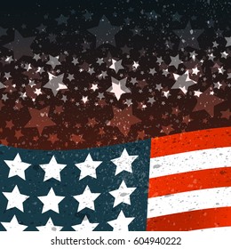 Banner with American flag and abstract texture. Template for the design of your project. Vector illustration.