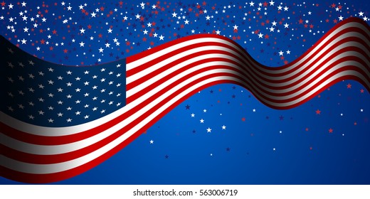 Banner With American Flag And Stars Background. Stock Vector.