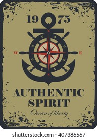 banner with an anchor and Rose of Wind, and the authentic spirit of the inscription