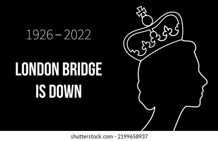 banner announcing the death of queen.  Mourning black background with years of the queen's life. Vector illustration