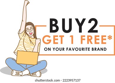 Banner announcing mega discount with half price reduction. Fashion advertisement. Promotion poster template super sale. Vector illustration character cartoon.