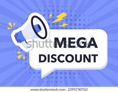 Banner announcing mega discount with price reduction. Mega discount label with limited time offer. Marketing deal sale tag giving super offer. Promo banner for retail or online shop discount. Vector