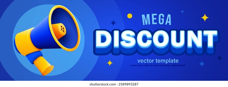 Banner announcing mega discount. Special offer advertisement. Promotion poster template with limited time super sale. Vector illustration