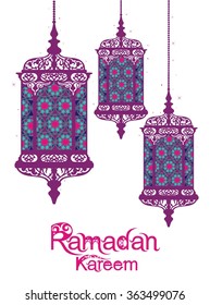 Banner with arabic lantern with title for holy month of muslim community Ramadan Kareem