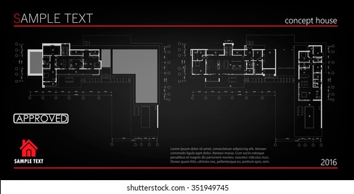  Banner architectural background. Vector architectural pattern background. Black and white house plan construction.