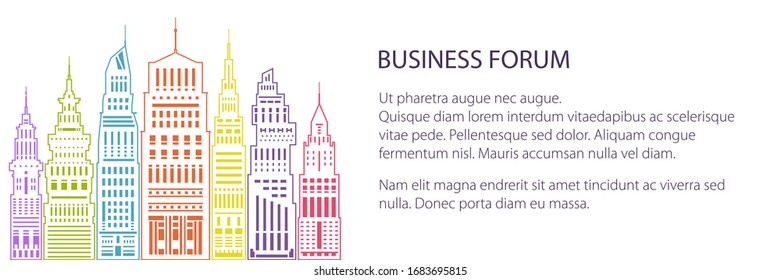 Banner of an architectural metropolis, silhouette colorful modern big city with buildings and skyscraper, city financial center , vector illustration