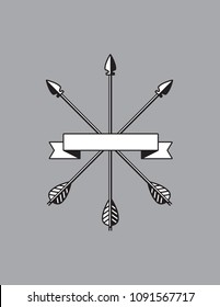 Banner with arrows vector design.
Badge or emblem with three arrows behind an empty banner. Just add your own text to complete the design.