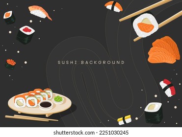 Banner for asian food restaurant with sushi rolls