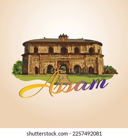 Banner for Assam state of India with the illustration of popular monument.