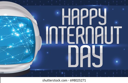 Banner with astronaut helmet entering the cyberspace, commemorating Internaut Day.