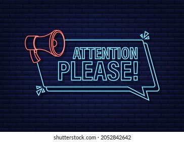 Banner with Attention please. Red Attention please sign neon icon. Exclamation danger sign. Alert icon. Vector stock illustration.