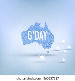 Banner for Australia day (26th of January), textured map of Australia. Vector greeting card.