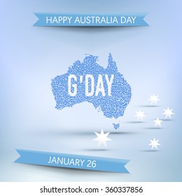 Banner for Australia day (26th of January), textured map of Australia. Vector greeting card.