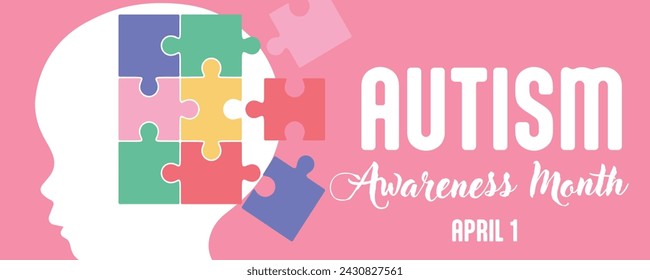 Banner for Autism Awareness Month with drawn child's head and ji