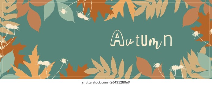 Banner Autumn, background with autumn pastel colors leaves and lettering. Frame, border.