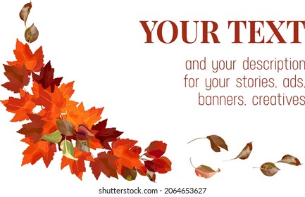 Banner with autumn branches. Vector wreath for autumn designs, autumn cafes, menus, banner ad, stories