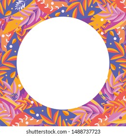 Banner of autumn leaves on a purple background. Naive, cute, simply style. Vector illustration with yellow, orange, red leaves. Bright background for design, printing, invitation card, social networks