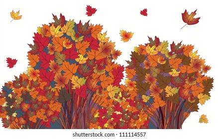 Banner with autumn maple trees and leaves