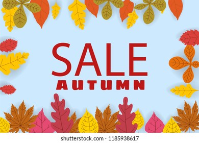 Banner for Autumn Sale, background with falling leaves, yellow, orange, brown, fall, lettering, template for poster, banner, vector, isolated